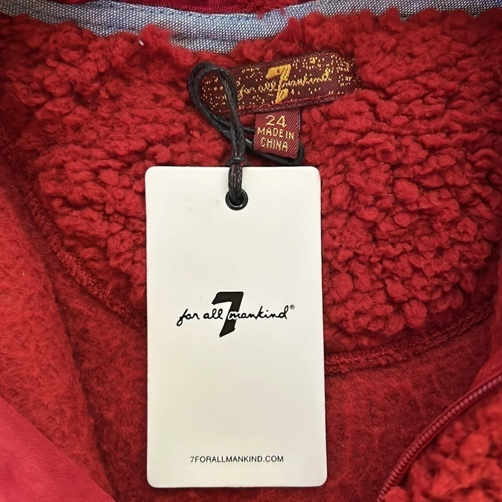 NWT 7 for All Madkind High Pile Fleece Pam in deep red, toddler size 24 months.
